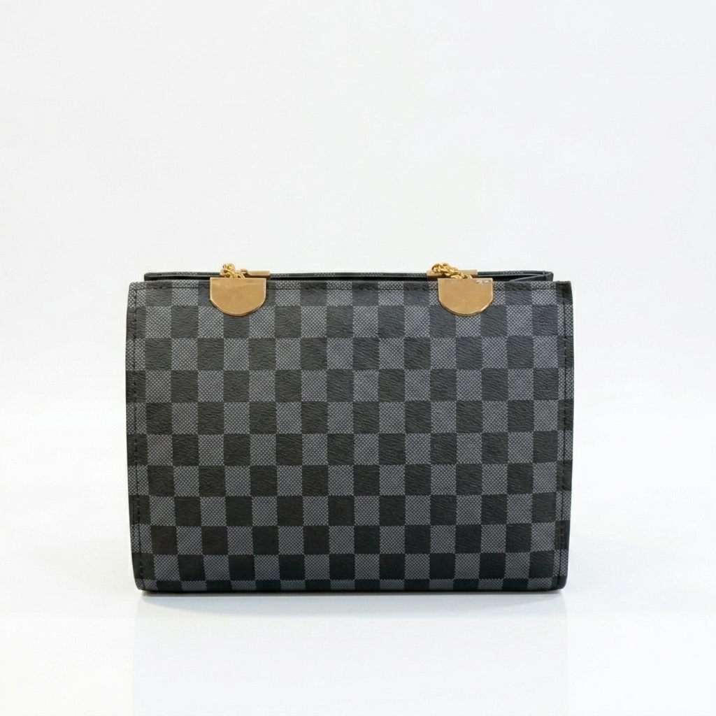 Greyish Black Checkered Handbag